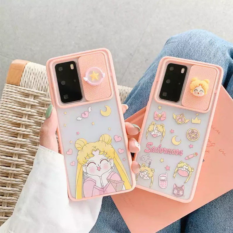 Cute Sailor Moon Kawaii Anime Slide Camera Lens Protection Phone Case For Huawei P40 Pro Nova 7Pro P30 Mate 30 Pro Nova 5 Nova 6 Cover Cases 