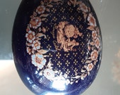Limoges Egg shaped trinket box deep blue with gold detailing
