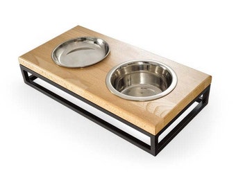 Modern Feeding Stand For Pet Raised Bowls With Wood White Raised Pet Feeder Gift For Dog Owners Cat feeder Cat Food Stand Pet Dog Food Bowls