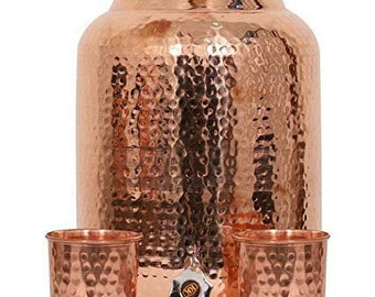 100% Copper Water Pot Hammered Copper Natural Ayurvedic Healing Storage Handmade Water Pot Water Matka Copper Jug With 1 Copper Tumbler