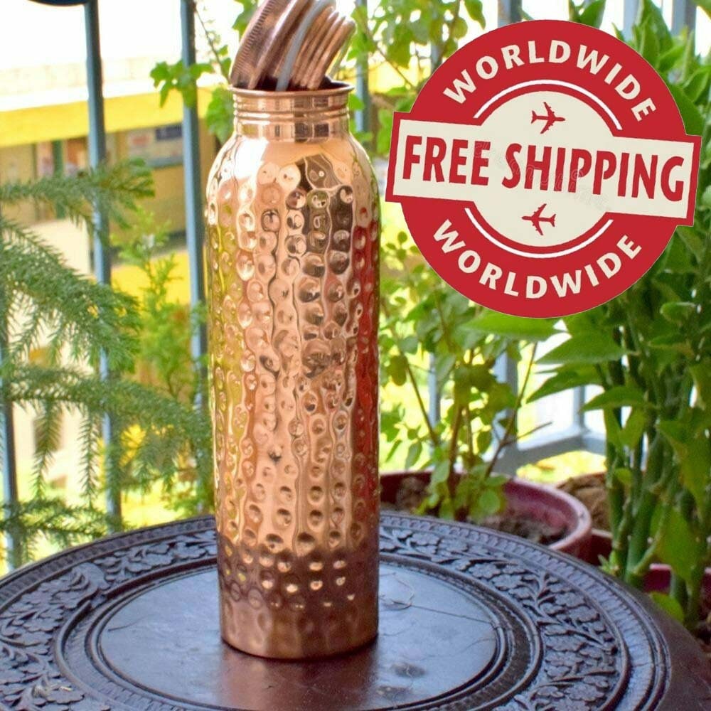 Pure Copper Cup / Glass Water Tumbler Minimalist Design Plain or Hammered 8  Oz for yoga health by American Ayurveda - American Ayurveda