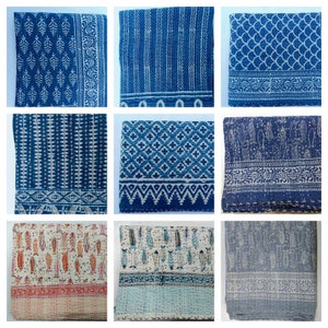 Indian Kantha Quilt Kantha Quilt 100% Cotton Bedspread Blanket Throw Indigo Blue Floral Pattern Kantha bedspread Bedding Throws Twin/Queen