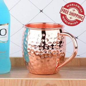 100 % Pure Copper Mug Beer Mug/Copper Glass Gifted Water Mug/Copper Drinking Bar Beer Mug Hammered Copper Mug Moscow Mule Mug Set of 2 Pcs