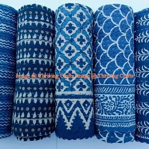 Indian Kantha Quilt King Size Kantha Quilt 100% Cotton Bedspread Blanket Throw Indigo Blue Floral Pattern Kantha bedspread Queen, Twin