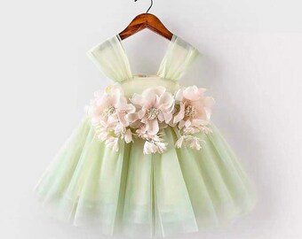 Baby tulle dress sage green dress green toddler dress first birthday dress Pink Tulle Dress Pink dress Princess dress flower girl dress