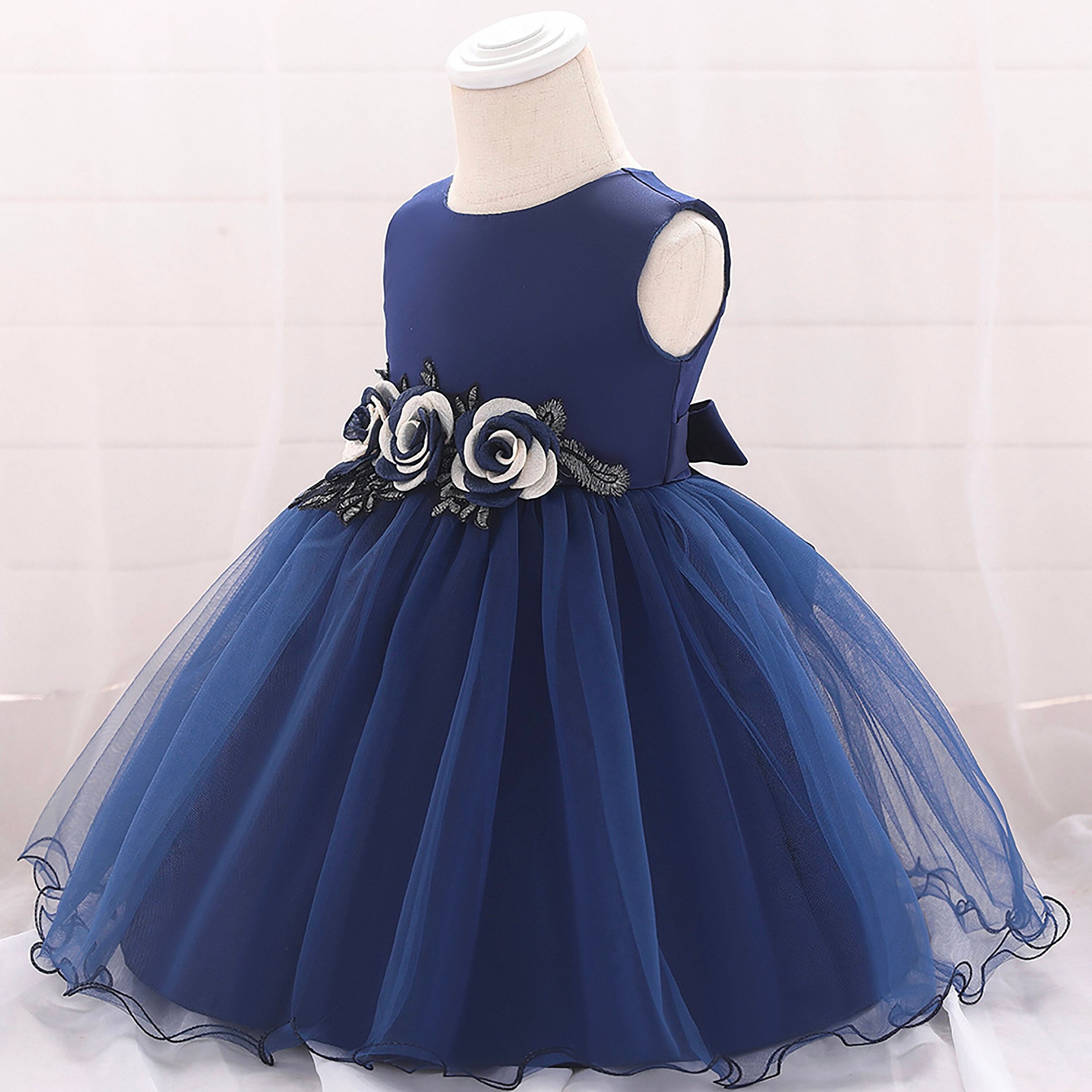 EvaLaCuz Blue Baby Girl Dress, Floral Baby Girl Dresses, Cake Smash Dress, Birthday Dress for Girls, Gift for Girls