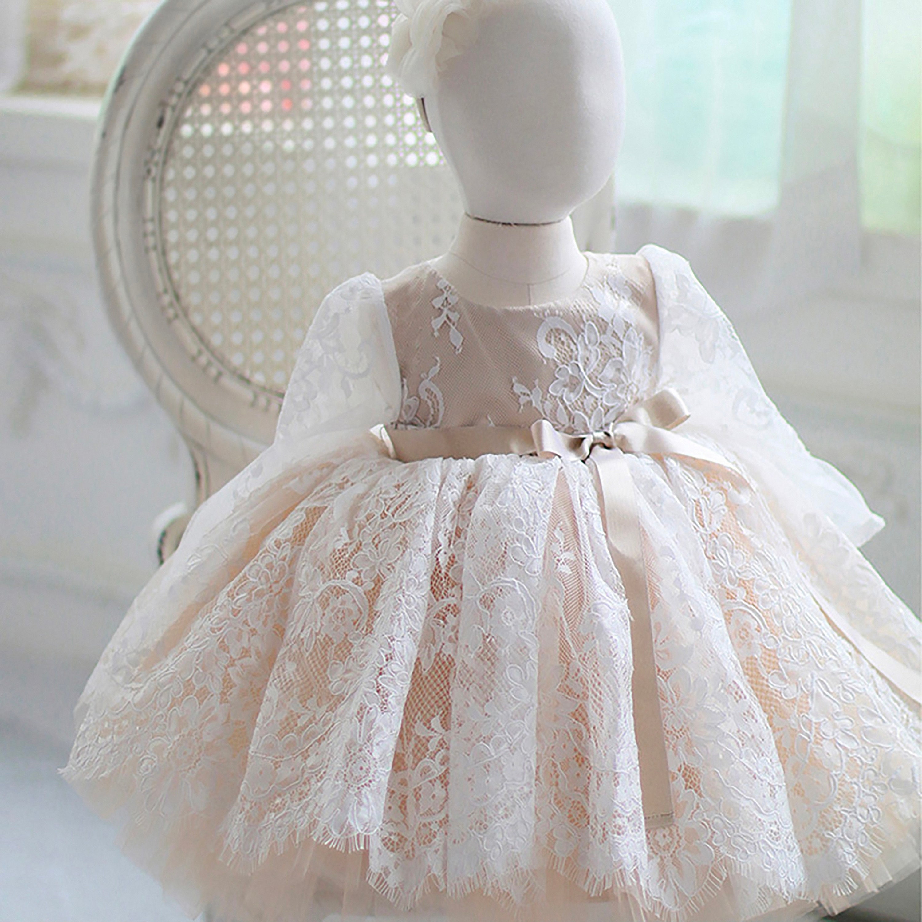 Long Sleeve Gown Princess Lace Flower Girls Dresses Cute Girls - Etsy