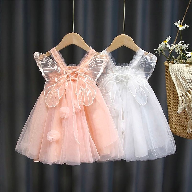 Butterfly wings Girls tulle lace Dress Princess flower Clothing Summer Party tutu Kids Dresses for Girls wedding Birthday 3-12 Years 