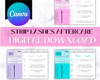 Lash Strip Aftercare Card Canva Template| Postcards, Lash Technician, Eyelashes, Beauty Aftercare.