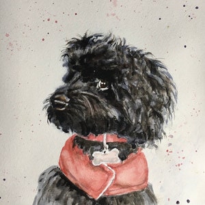 High Quality Print of HAND PAINTED original Watercolour. Minituare Poodle, Unique Gift Present for Dog lovers. Pet Portrait, Christmas gift