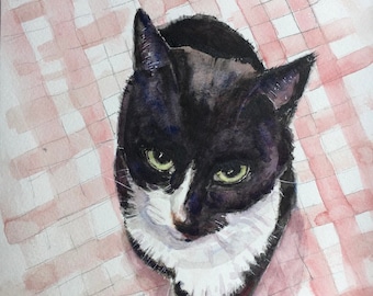 Ritratto personalizzato hand PAINTED Acquerello, Ritratto di gatto personalizzato, Commissione per animali ad acquerello personalizzata, regalo per gli amanti degli animali domestici, arte del gatto