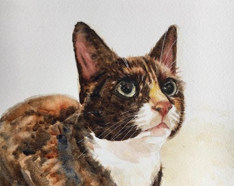Ritratto personalizzato hand PAINTED Acquerello, Ritratto di gatto personalizzato, Commissione per animali ad acquerello personalizzata, regalo per gli amanti degli animali domestici, arte del gatto