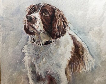 High Quality Print of HAND PAINTED Original Watercolour Painting. Springer Spaniel Art,  Nursery, Unique Gift for Dog lovers UK seller