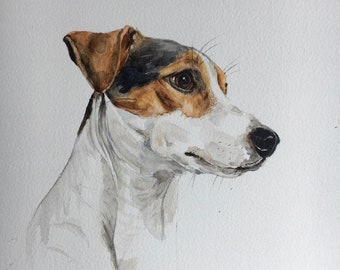 Impression de haute qualité de peinture à l’aquarelle originale peinte à la main.  Brun à cheveux lisses Fox terrier, Chien, Pépinière, Unique Cadeau Chien Animaux amateurs