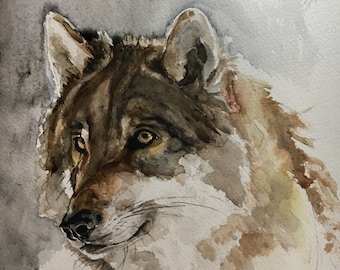 High Quality Giclee PRINT of my HAND PAINTED Original Watercolour. Wolf, Wildlife Art, Unique Birthday Gift for Animal Wildlife lovers