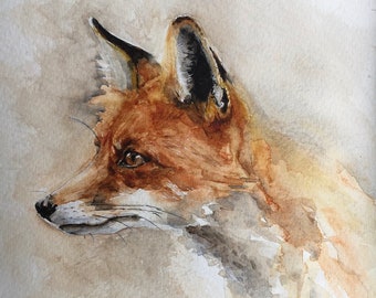 High Quality Print of HAND PAINTED Original Watercolour painting.  Fox, Nursery, Unique Gift for Wildlife Animal lovers