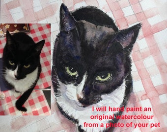 Ritratto di gatto da foto, HAND PAINTED Acquerello, Ritratto di gatto personalizzato, Commissione per animali ad acquerello personalizzato, regalo per gli amanti degli animali domestici, arte del gatto