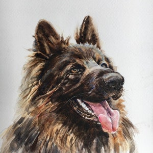 High Quality Print of HAND PAINTED original Watercolour. German shepherd,  Alsatian, Dog, Unique Gift for Dog Animal lovers