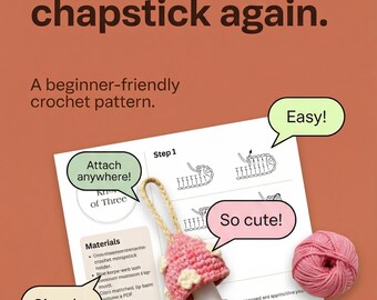 Crochet Mushroom Cap Chapstick Holder PATTERN, Easy Beginner Friendly PDF Download