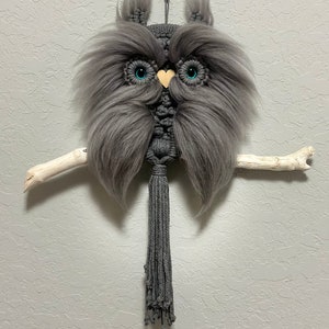 Handcrafted Owl Macrame Wall Hanging / Handmade / Gift / Boho Owl / Macrame owl with wool wings / Macrame decor / Woodland style decor