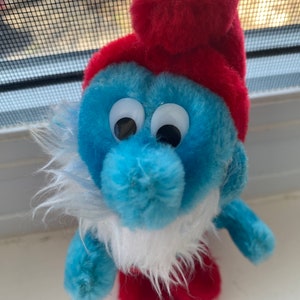 Vintage Papa Smurf Toy by Ganz Bros, Vintage PEYO 1981 Wallace Berrie & Co Papa Smurf Plush Doll Stuffed Animal