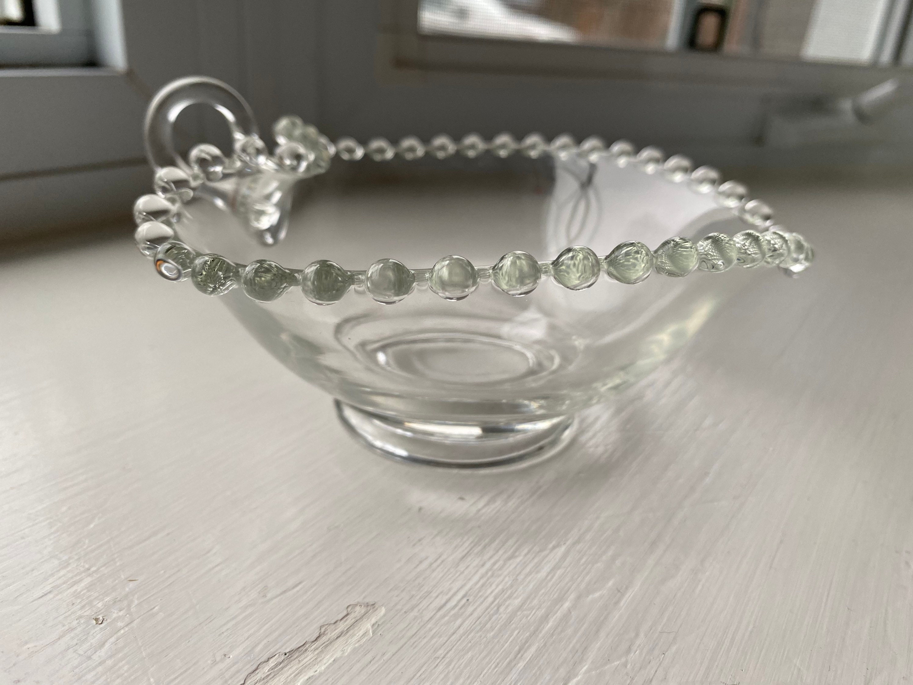 Vintage Clear Glass Nappy Dish With Handle and Bubbleedge Etsy