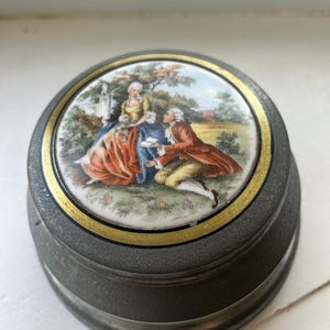 Vintage Powder Puff Aluminum Music Box, Musical Powder Box