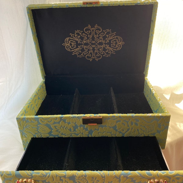 Vintage Lady Buxton Jewelry Box, Turquoise With Velvet Pattern, Made in Canada
