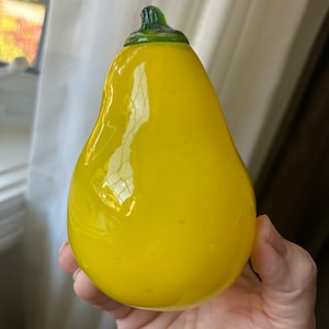 Vintage Yellow Glass Pear, Yellow Pear, Pear Paperweight
