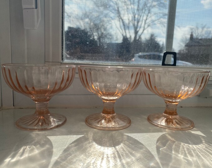 Vintage Pink Depression Glass Dessert Cups, Set of 3 Etsy