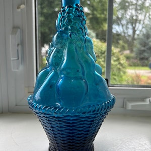 Vintage Empoli Genie Glass Bottle, Italy Vintage MCM Mid Century Art Glass, Fruit Basket Pattern, No Stopper