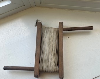 Vintage Wooden Kite Spool With String and Hook