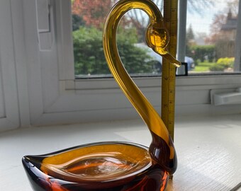 Vintage Amber Yellow Bohemia Crystal Swan, Made in Czechoslovakia