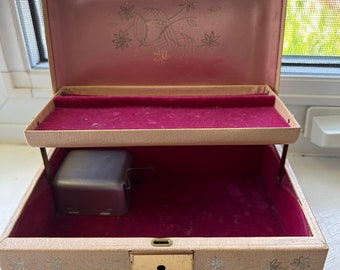 Vintage Musical Jewelry Box, 1960’s Music Box, Pink Velvet And Satin Interior