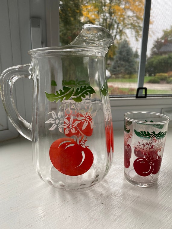 Vintage Tomato Juice Pitcher With Glass 