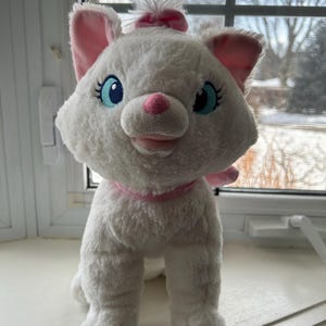 Disney Plush Marie Aristocats Cat, White Cat With Pink Bow, Original Disney Store