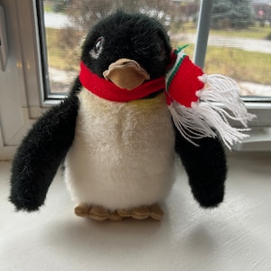 Vintage Gund Penguin, Stuffed Plush Penguin With Scarf, Baby Emperor Penguin