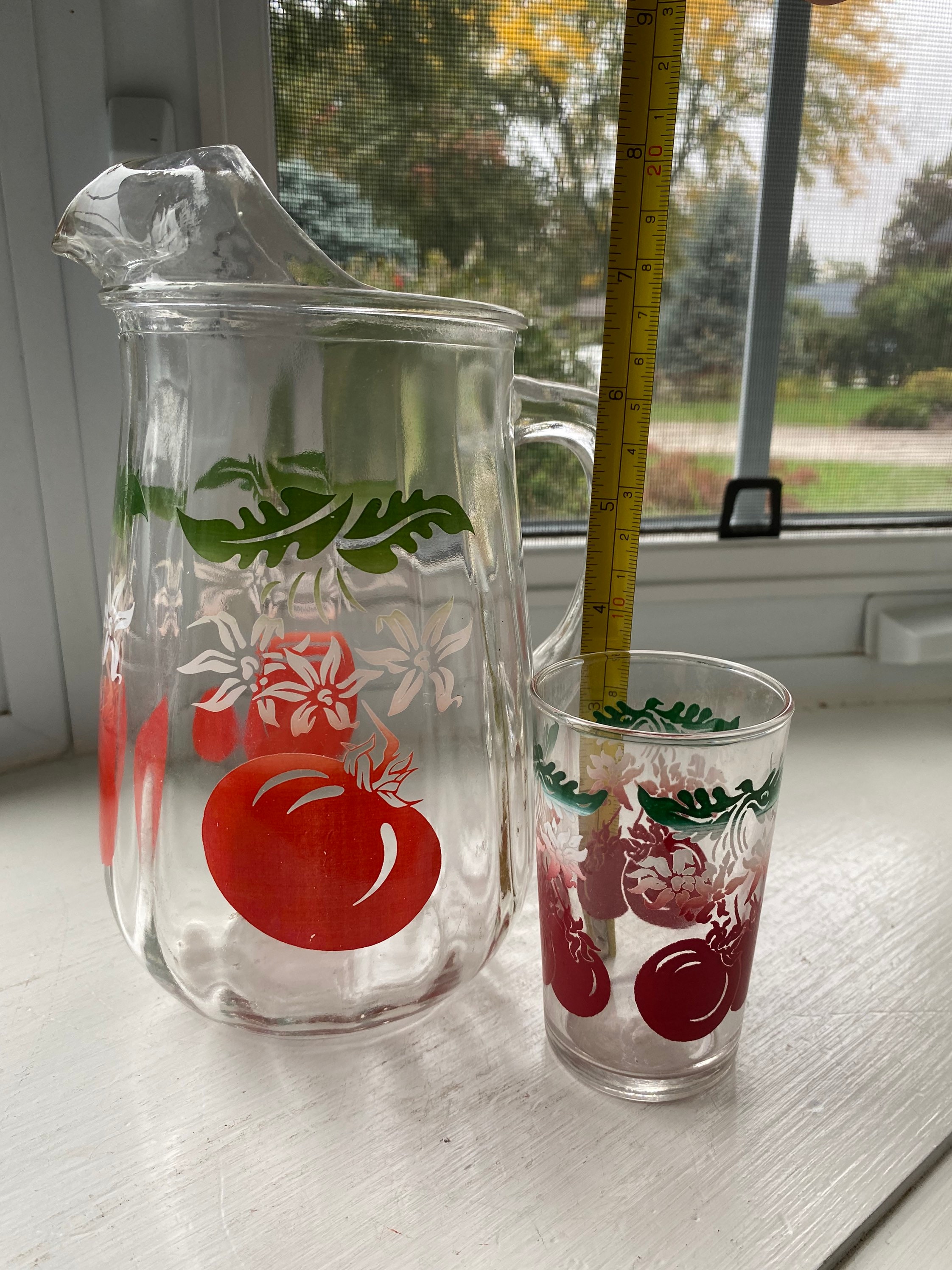 Vintage Tomato Juice Pitcher With Glass 