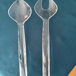 Vintage Lucite Acrylic Salad Spoons, Square Handles