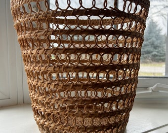 MCM Wicker Wastebasket, Loop Weave and Woven Waste Basket, Wicker Trash Can