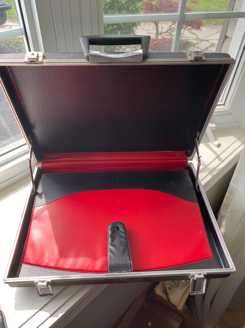 Vintage Black Plastic Briefcase/attaché Case Lightweight Red Etsy