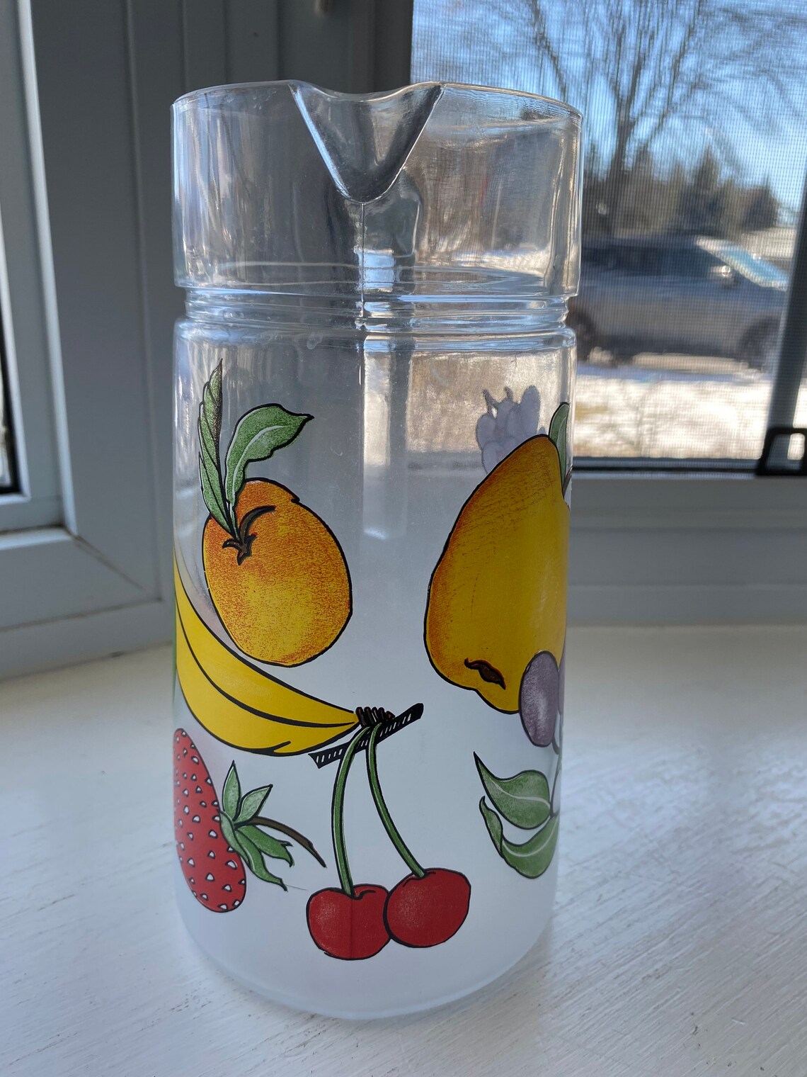 Vintage France Frosted Fruit Glass Pitcher by Dartington Etsy