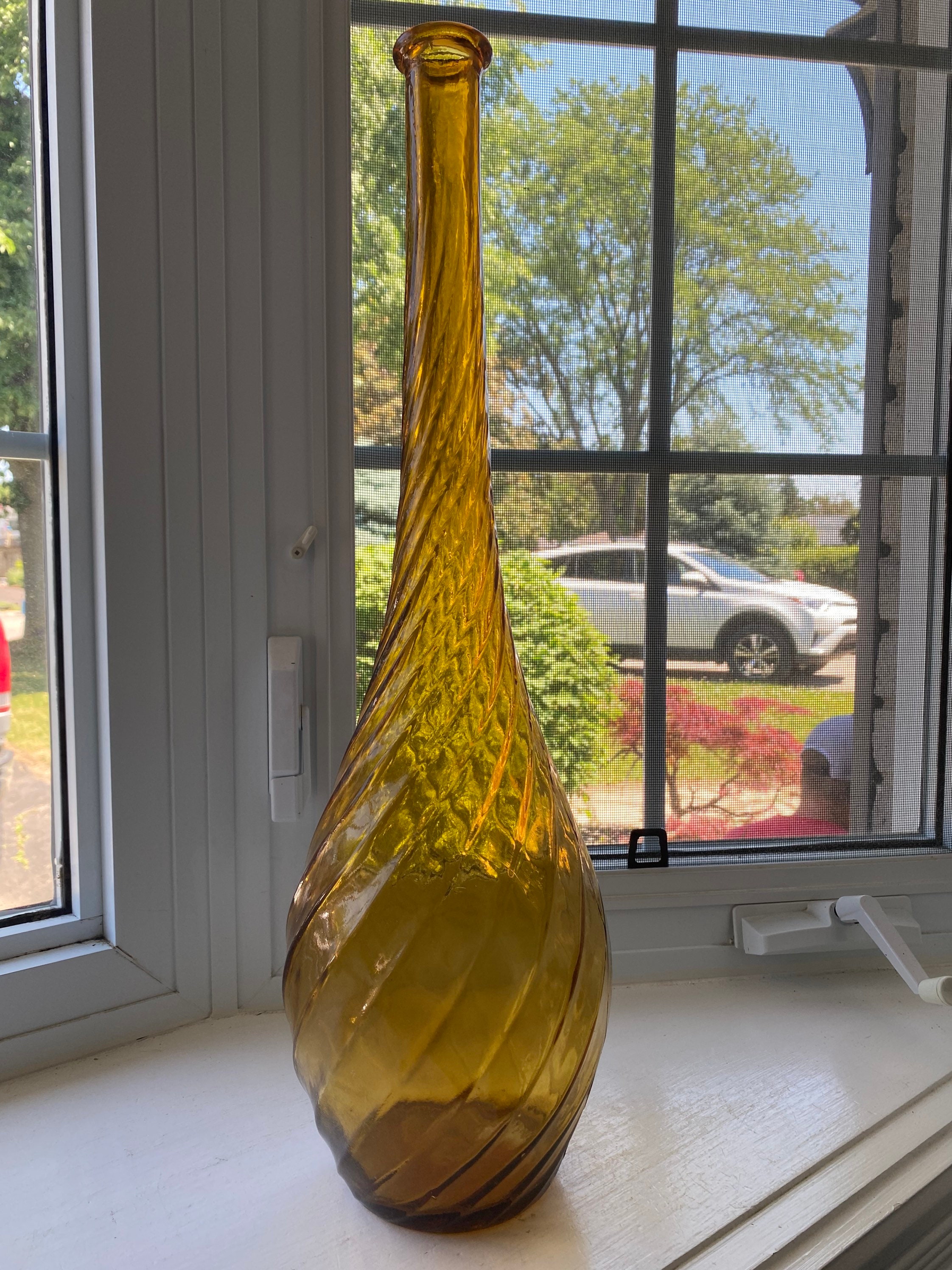 ヴィンテージアンバーガラスボトル エンポリ ジーニーボトル ヴィンテージ ギルド クラフト オブ イタリア ラージ アンバー