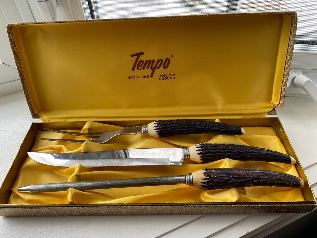 Vintage Tempo Cutlery Carving Set, Original Box, Carving Set, Stainless