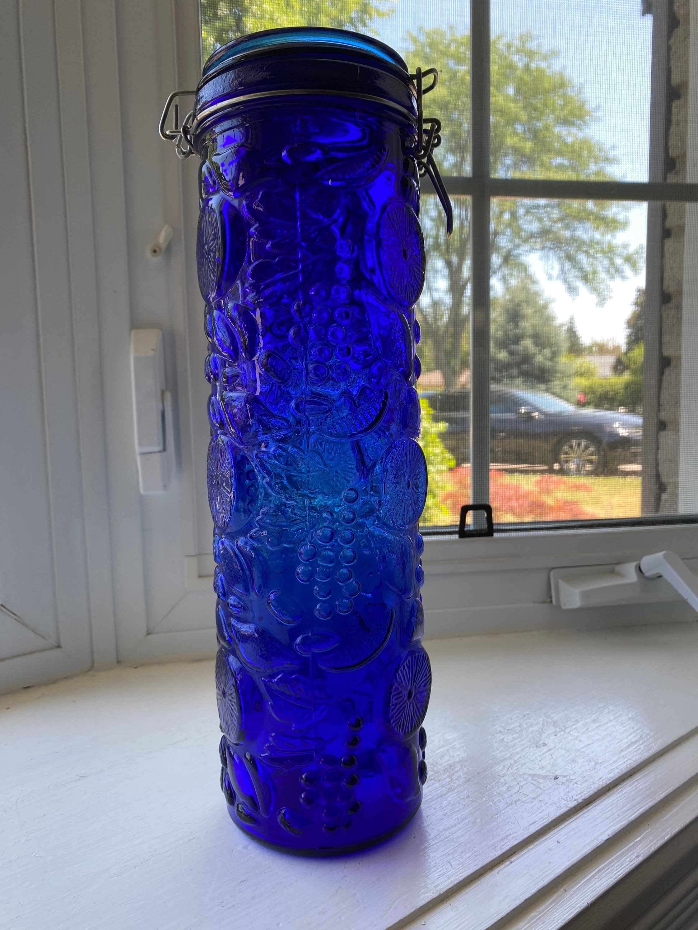 Vintage Tall Cobalt Blue Pasta Jar Tall Spaghetti Canister Etsy