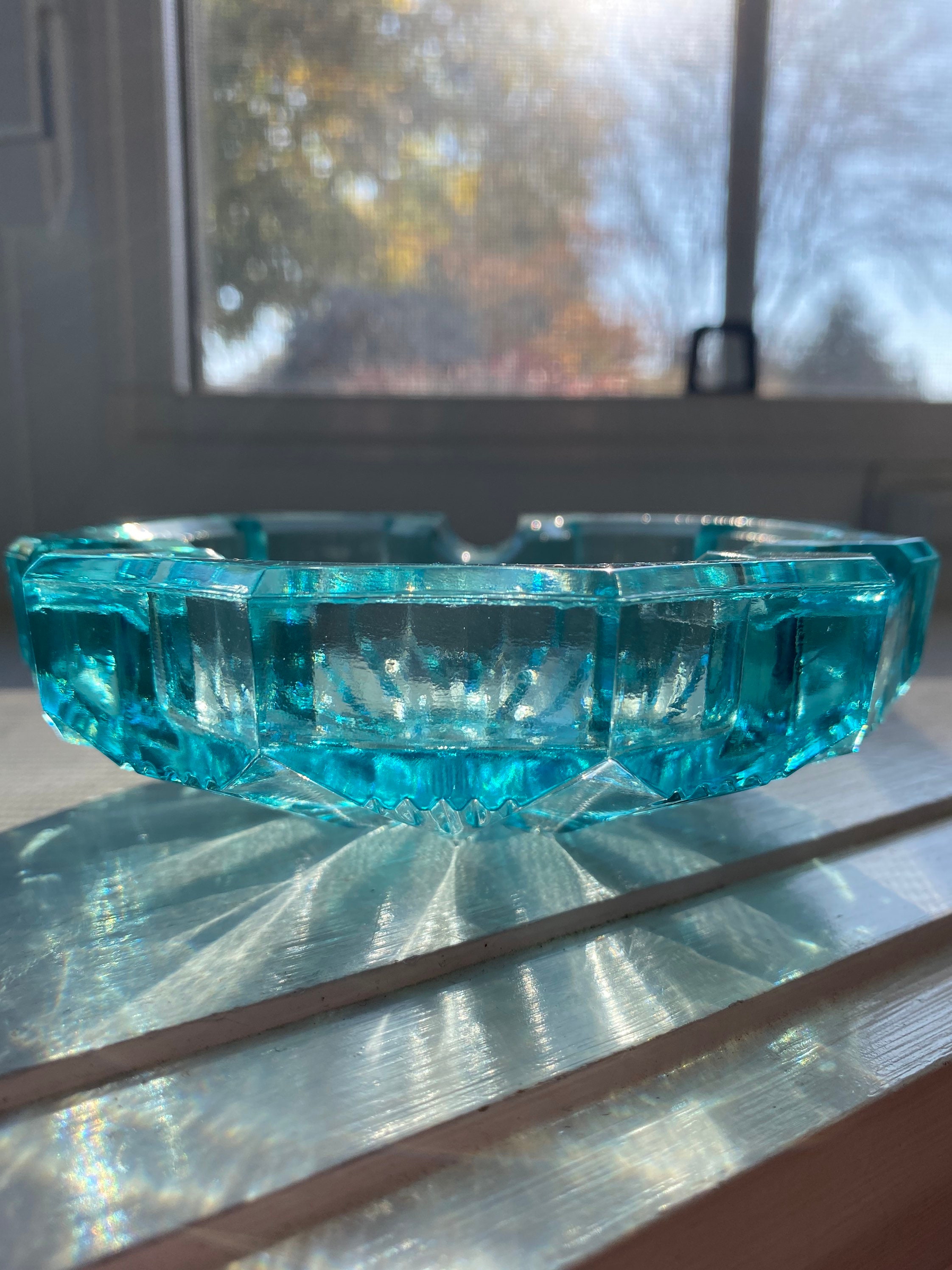 Vintage Turquoise Ashtray Aqua Blue Glass Trinket Dish Etsy