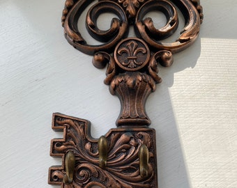 Vintage Large Ornate Plastic Bronze Key Shaped Key Hook