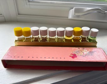 Vintage Avon Sample Bottles, 1960’s Dram Bottles, Set of 10 in Original Box
