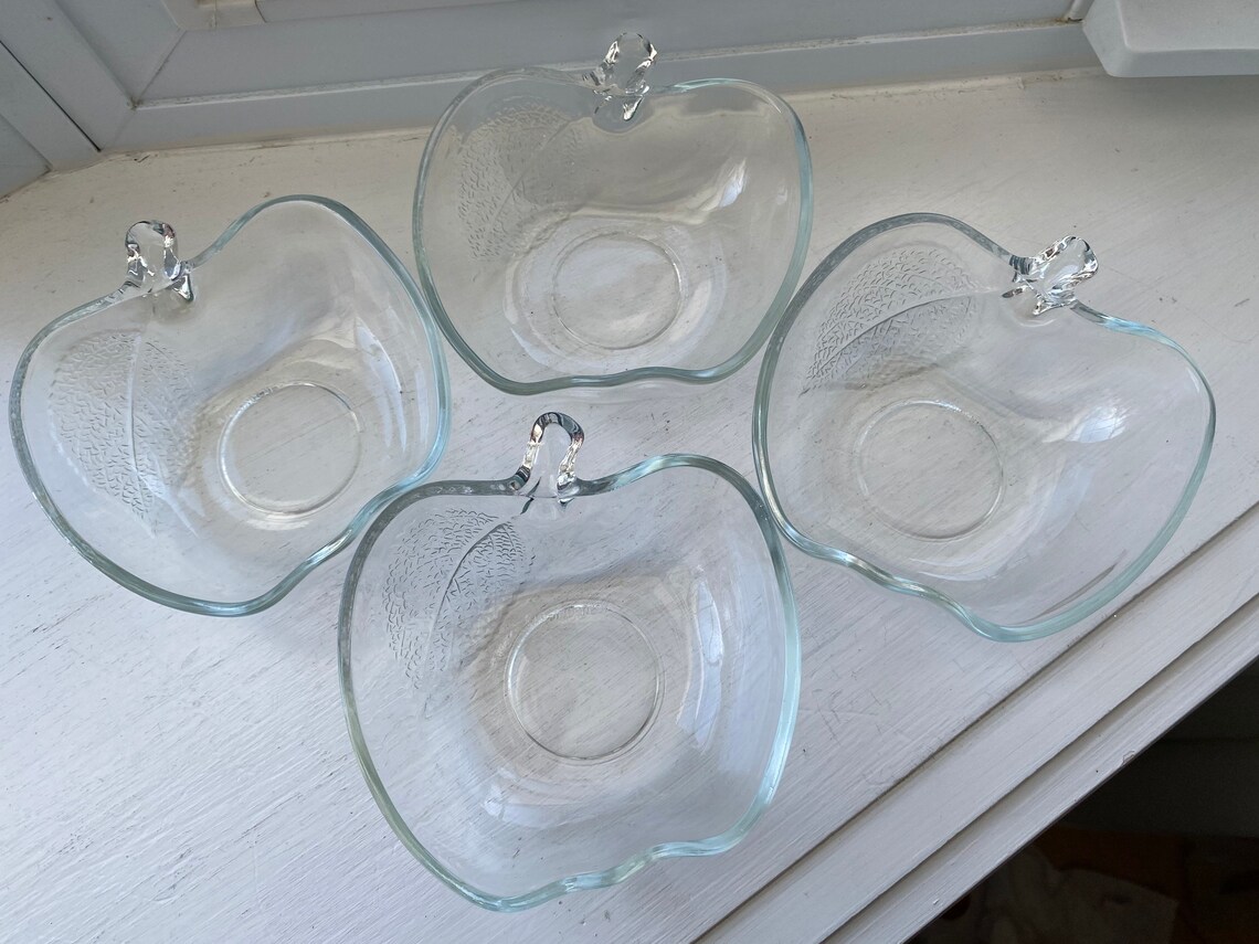 Vintage Set of 4 Clear Glass Apple Shaped Bowls Etsy