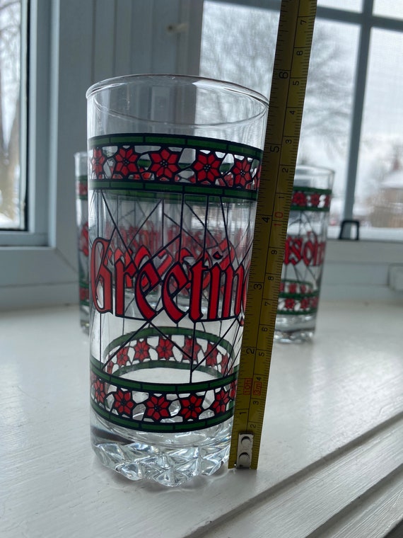 Vintage Seasons Greetings Collectible Glass High Ball Tumblers